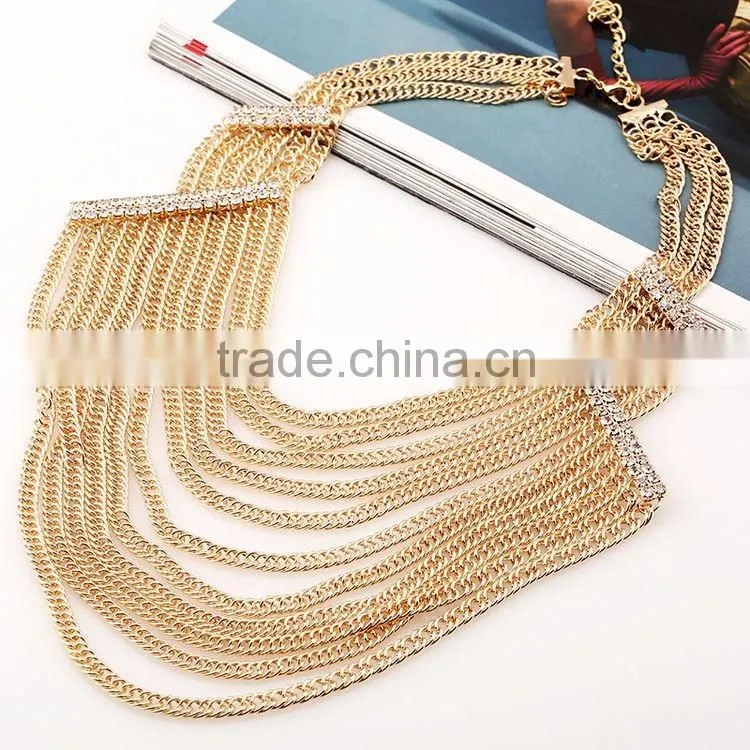 Europe And America High Quaity Gold Plated Long Section Of Multilayer Metal Necklace