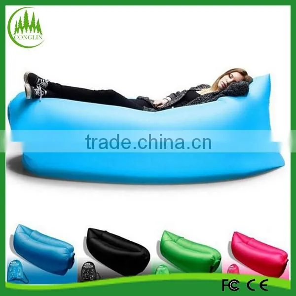 2016 hot sale nylon waterproof inflatable lay's bag banana sleeping lay bag