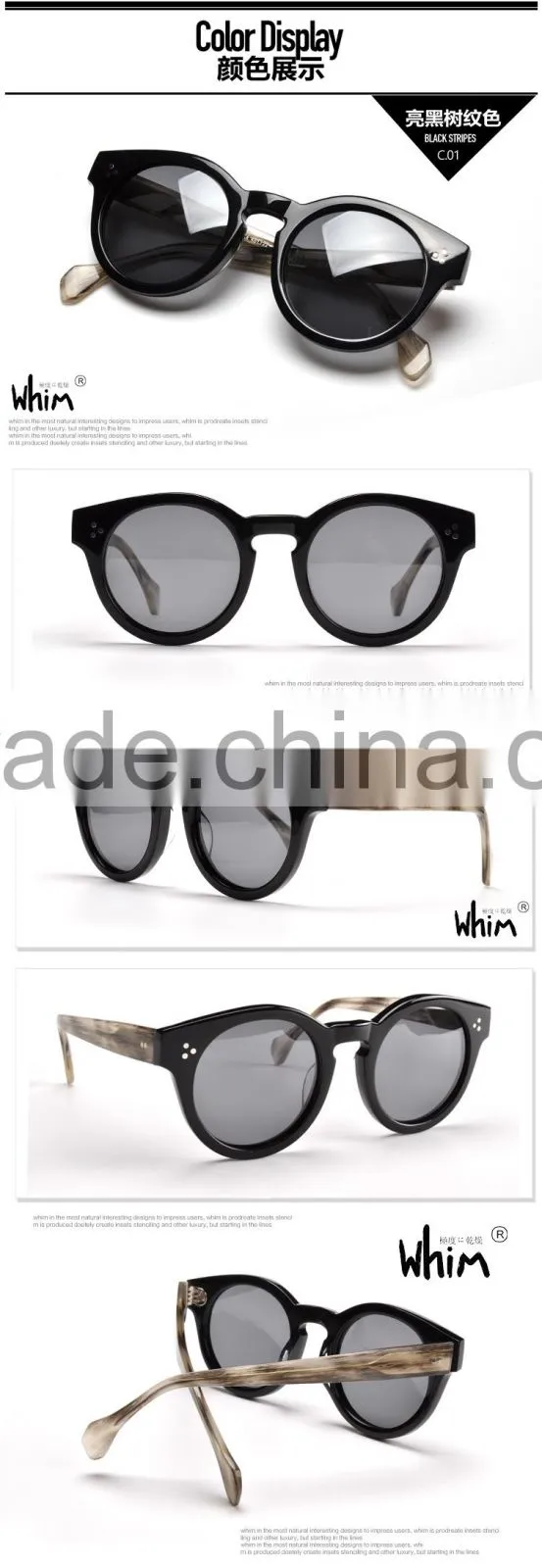 WHIM Vintage Round Frame Women Polarized Acetate Sunglasses