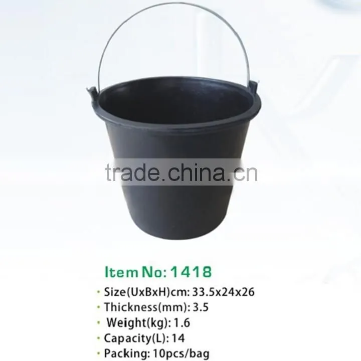 recycled rubber pail with lip,black construction bucket