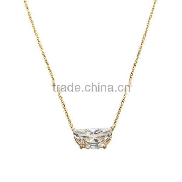 14K Gold Overlay Silver Cubic Zirconia Half Moon Statement Necklace