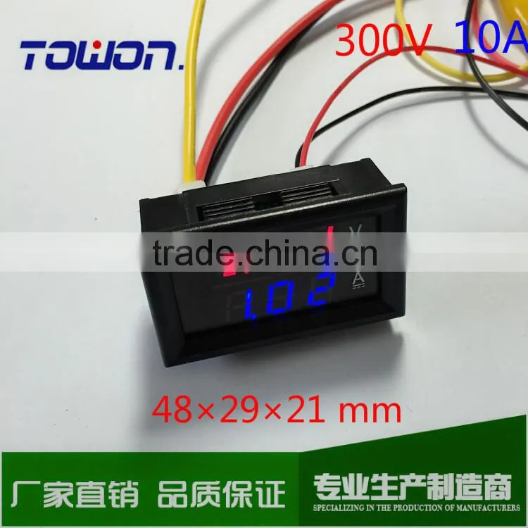 YB27VA Dual display Meter Red Blue LED Car 0-300V/10A Motorcycle DC Amp Meter Volt Gauge Voltmeter Ampere 2-in-1