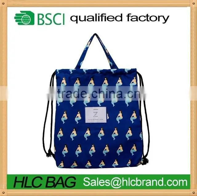 handle beauty print polyester drawstring backpack bag rucksack