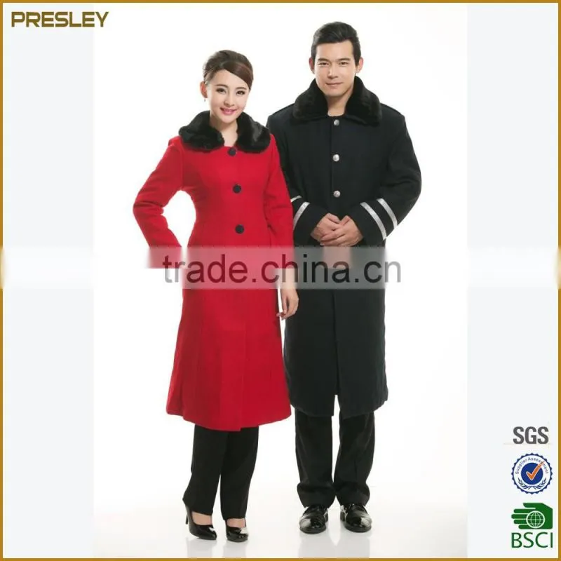 custom warm high-end hotel winter security guard uniform etiquette reception overcoat