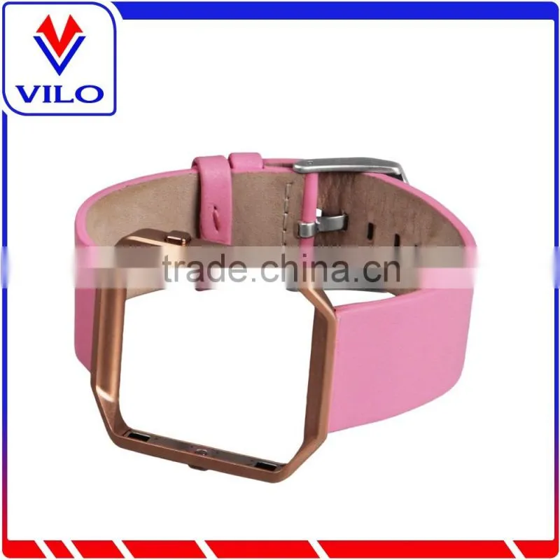 Luxury Genuine Leather Wrist strap Watch band For Fitbit Blaze Smart Watch+Metal Frame