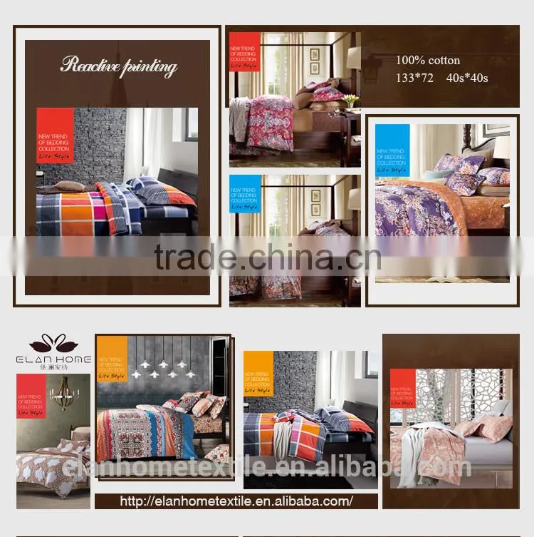 100% cotton 133*72 40s*40s reactive printting luxury bed sheet with zipper