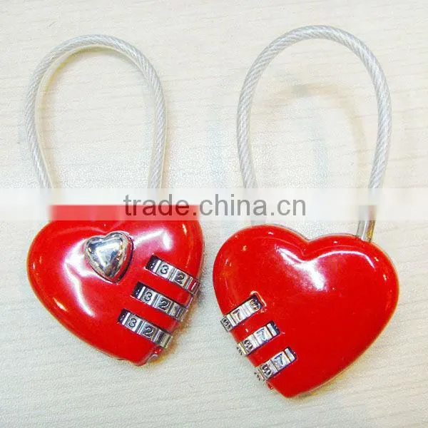 High Security red love padlock combination with wire in stock