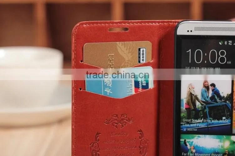 High quality PU card slot leather case For HTC One M7