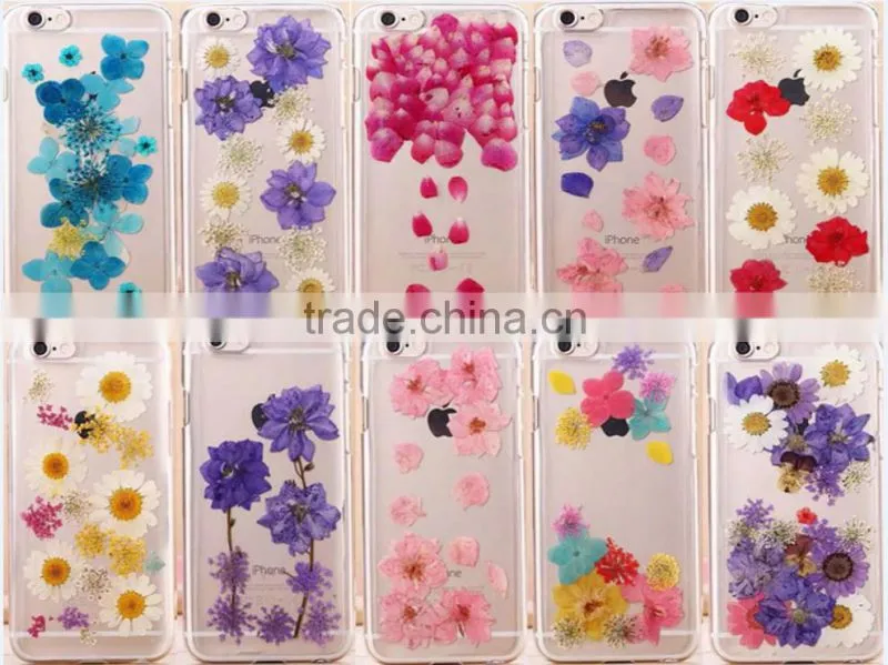2016 Unique design real flower phone cover tpu soft phone case for iphone 6