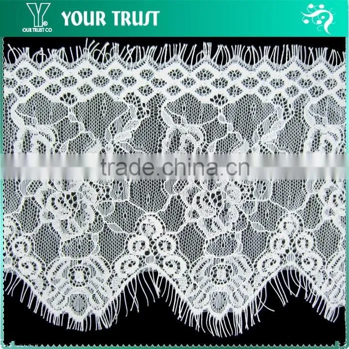 Width 13.3 Centimeter White Chantilly Eyelash Woven Swiss Trim French Lace