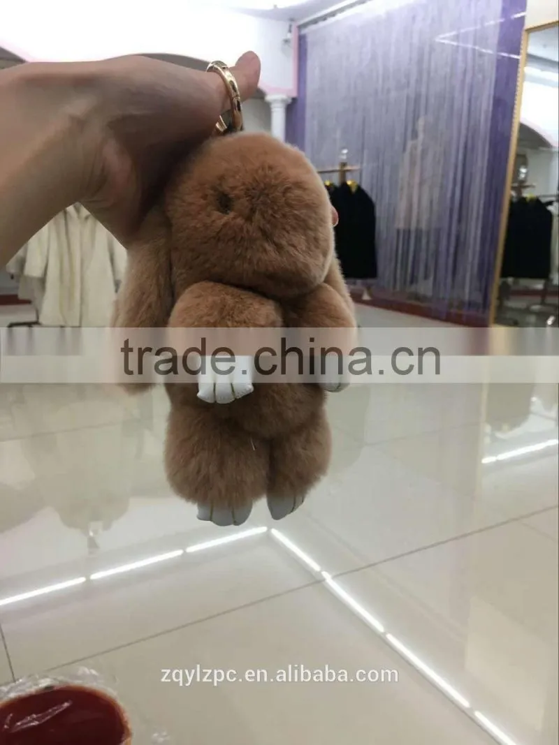 Big soft cute rex rabbit fur toy keyring decorate keychain trimming for keys