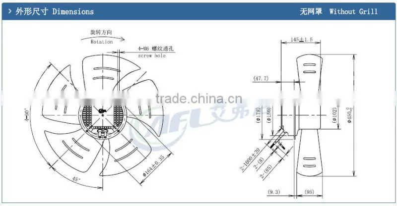 450mm EC Industrial Ventilation Axial Fans With External rotor motors china
