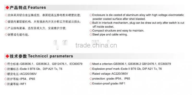 AC-32A China explosion proof plug and socket with interlock