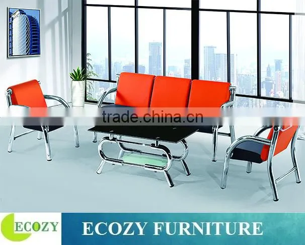 Contemporary commercial sofas, Stainless steel leather sofa, Stainless steel frame waiting sofa