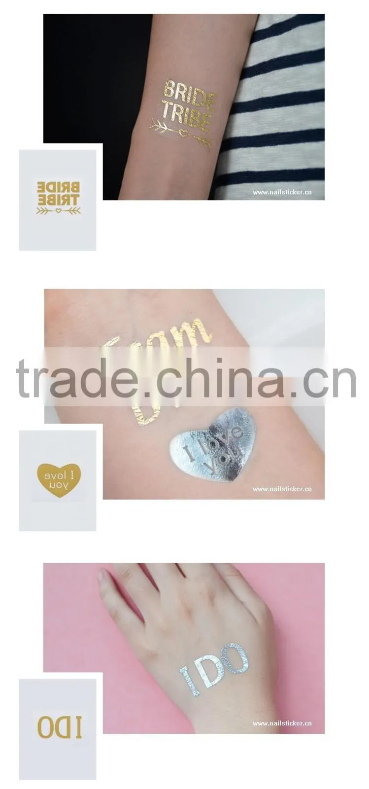 Custom hot sale wedding tattoo team bride gold silver tattoo stickers