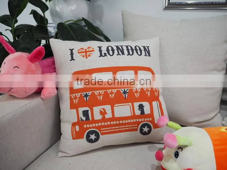 Custom cartoon design printed cushion cover 18inch square linen/cotton pillow case