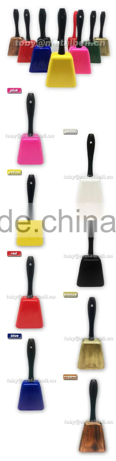 Square shape metal cow bell in colorful painted as cheer noice maker