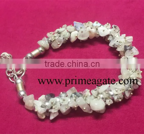 Rainbow Moonstone Chip fuse wire Bracelet | A grade good quality gemstone bracelet | Agate new jewelry 2016 bracelets