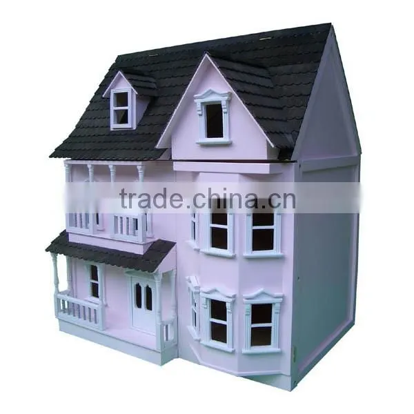 3-Storied hot selling pink wooden doll house