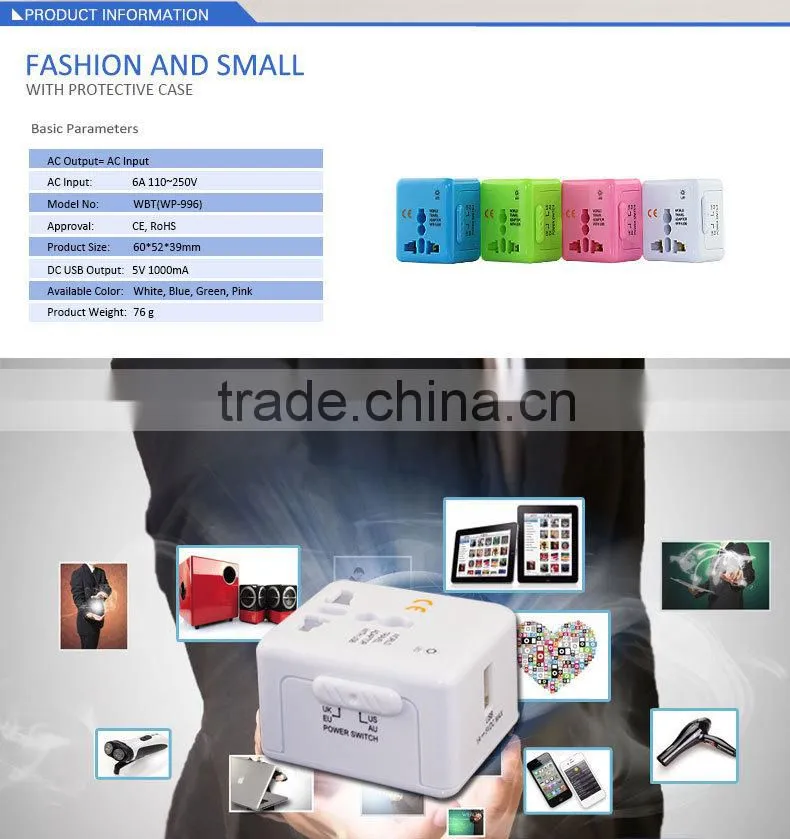 China Factory Wonplug Patent 2015 Hot Sale Worldwide Usb Travel Charger
