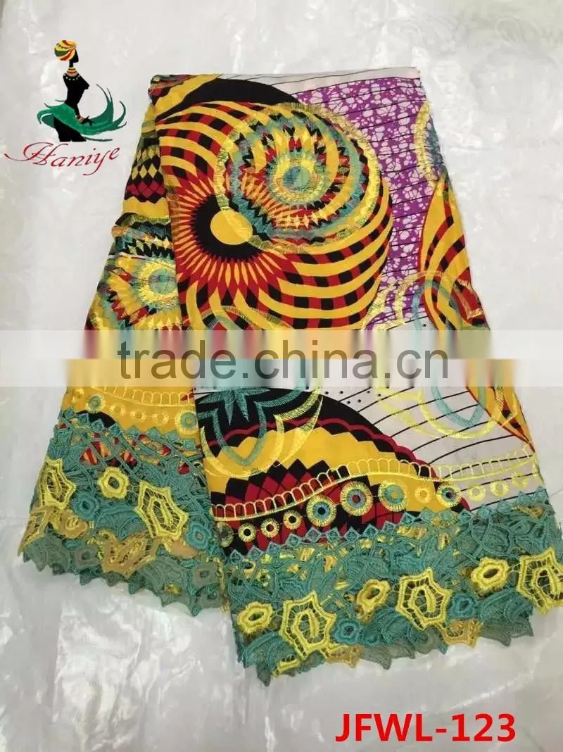 2016 Haniye JFWL-123 African printed wax fabric with lace ankara wax stones wax fabric with net lace