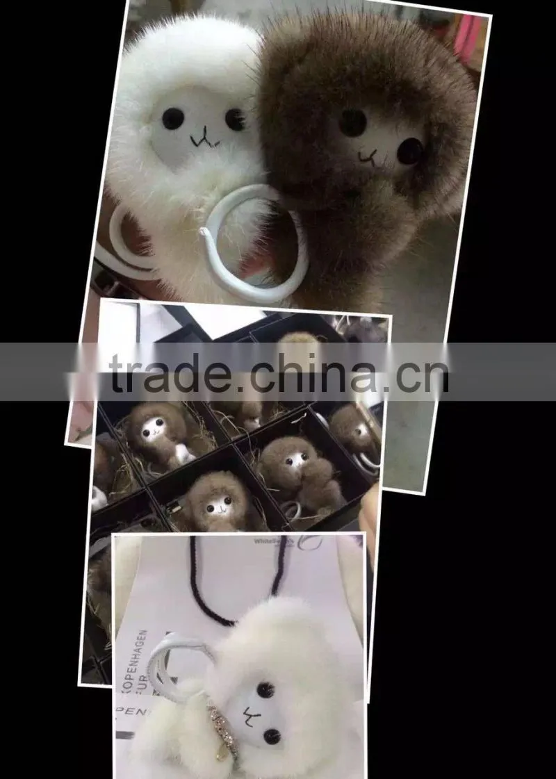 wholesale fashion little monkey key chain with mink fur