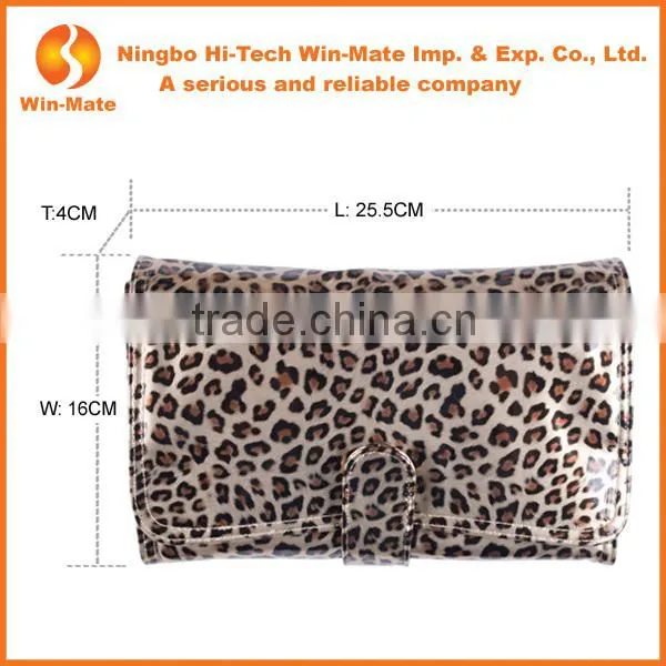 2014 best seller leopard pu bag nylon hair& wood handle 24 Piece Make up Cosmetic Brush Set In Pretty Pouch