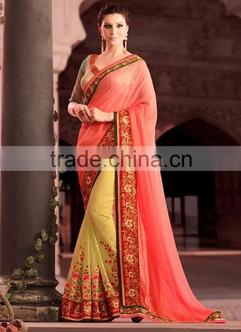 Pink Georgette On Net Lehenga Saree