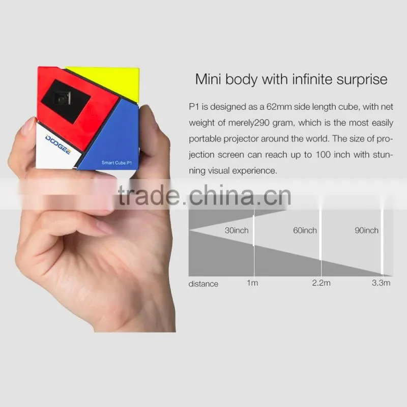 DOOGEE Cube P1 Smart Mini LED Projector Andriod4.4 Quad Core USB OTG 4800mAh Projectors for iphone IOS7.0 Android 4.2 Smartphone