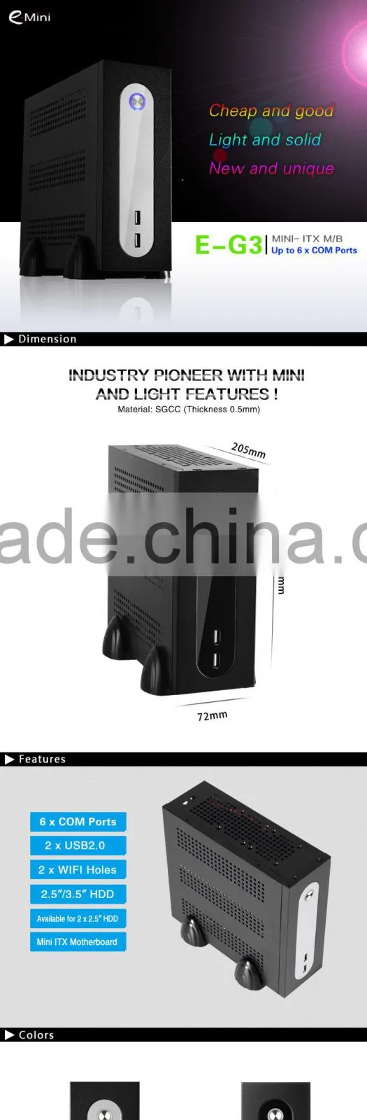 Realan G3 Mini ITX Desktop Tower With Power Supply, WIFI USB HDD, 6 COM Ports, SGCC 0.5mm Computer Tower Case