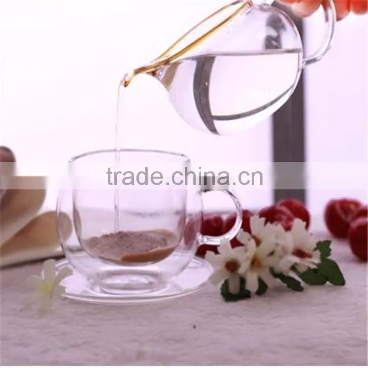 Hand made Heat resistant Borosilicate Glass double wall glass coffee cup and saucer Sets