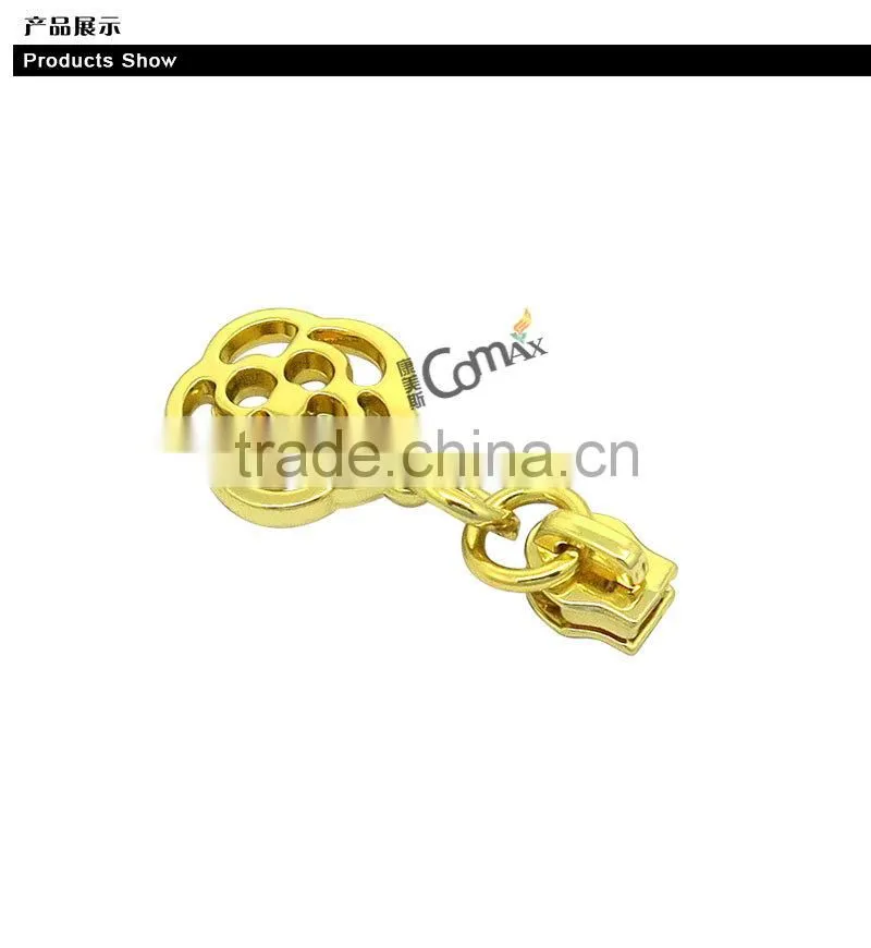 Flower shape custom gold simple metal zipper puller for clothing