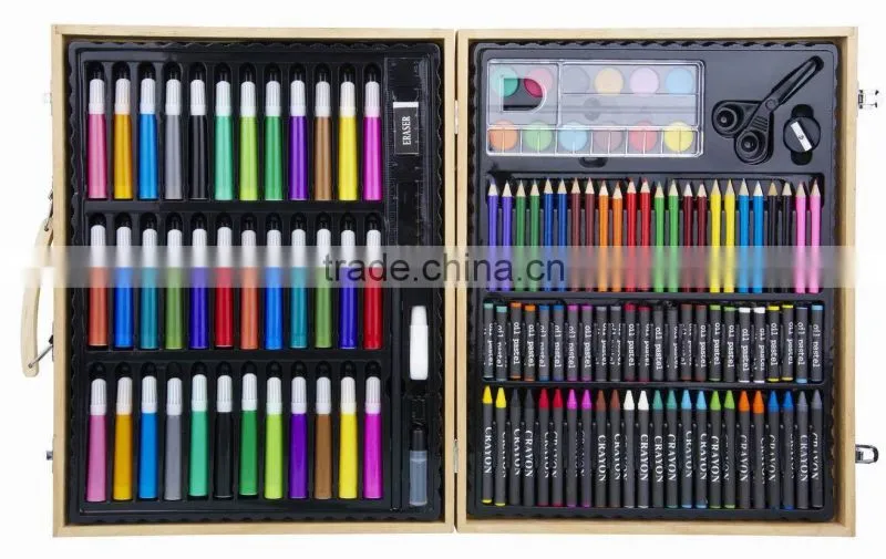 Kids drawing stationery set with wooden box 130pcs