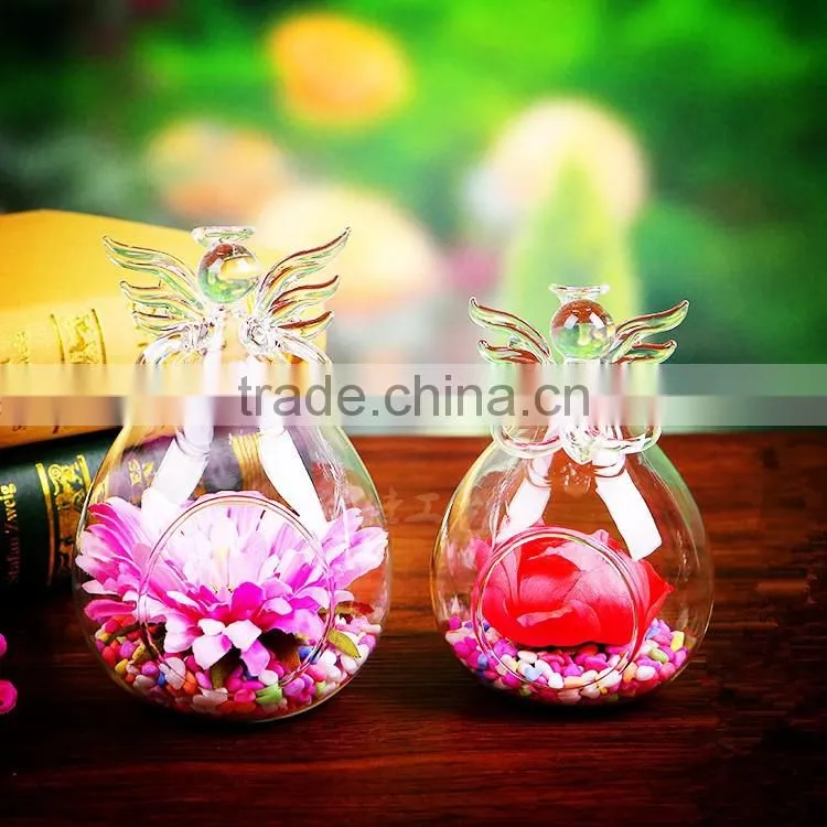 ANGEL CRYSTAL CANDLE STICK GLASS HOLDER WITH ANGLE WING