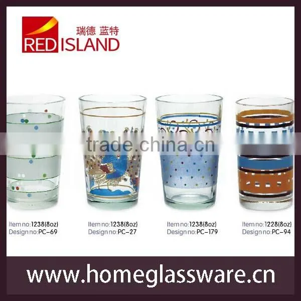 10oz glass with printing designs,water cup,printed glass cup