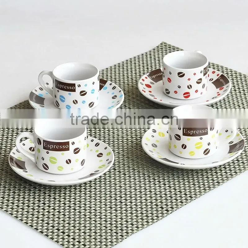 porcelain coffee mug and saucer with iron shelf