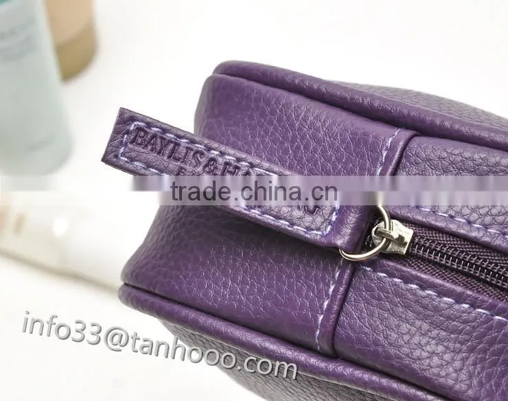 hot sell fashion ladies beautyful genuine leather make up bag with zipper