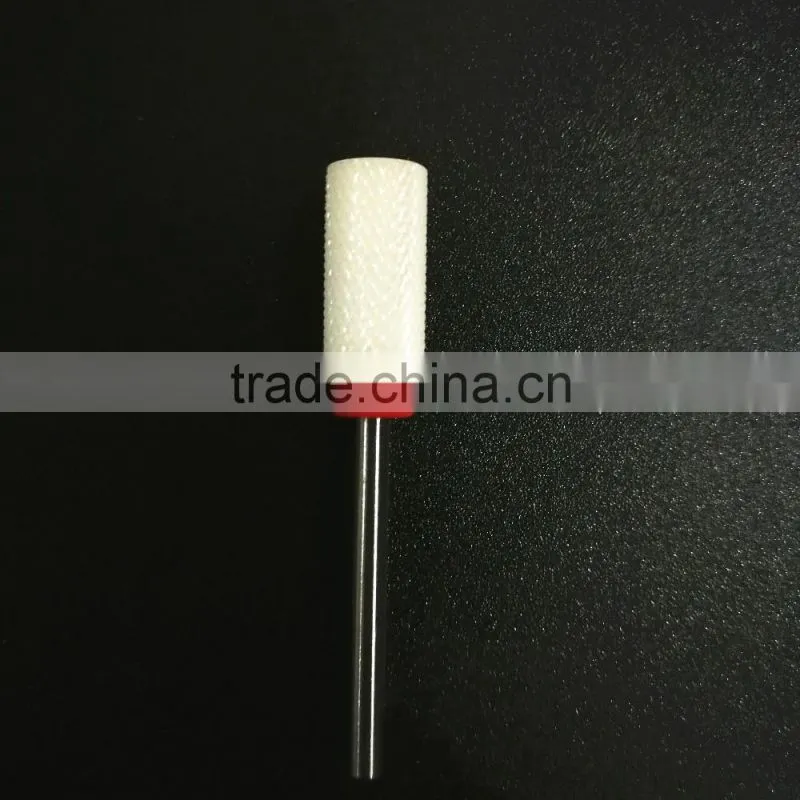 Fine Type White color Ceramic Nail Drill Bits Cylinder Head 6.5mm