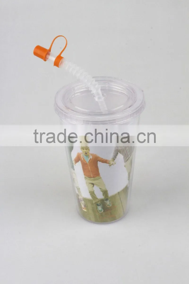 Plastic Double Wall Tumbler With Straw
