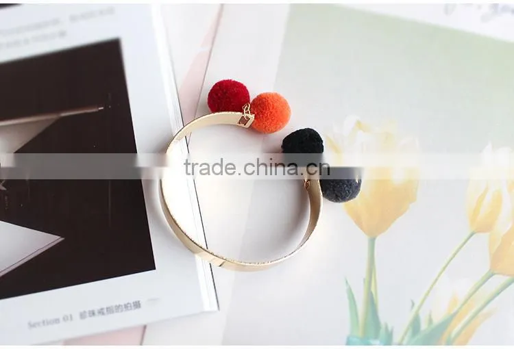 colorful pom pom gold cuff bangle Bohemian pompon cuff bangle