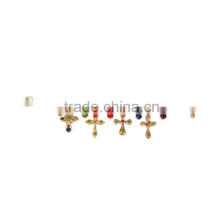colorful rhinestone cross charms gold chain bracelet tiny crystal charms goldfill chain bracelet