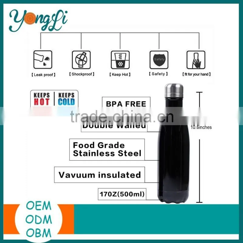 Perfect for Outdoor Sports 17oz(500ml) Double Wall Stainless Steel Insulated Water Bottle