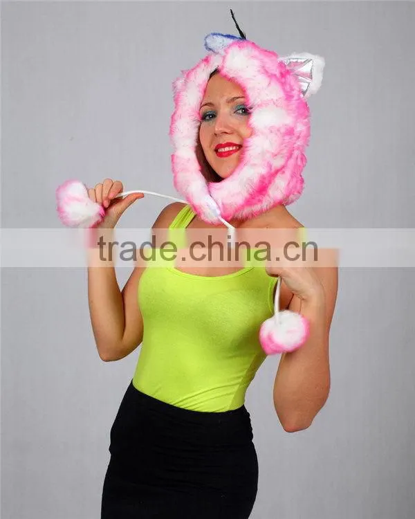 Fashionable top sell High quality animal hood hats with pom ear flaps