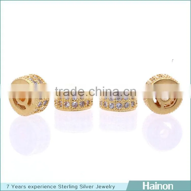 flat round gold sterling silver spacer paved cz crystal accessory jewelry wholesale