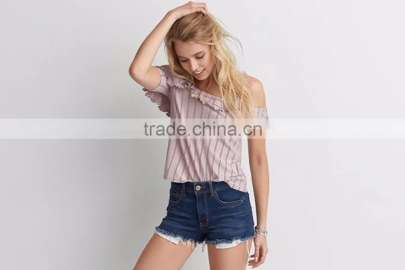 MGOO New Arrival Drop Shoulders Ladies Tank Tops Girls Top Design Stripe Pattern Women Shirt