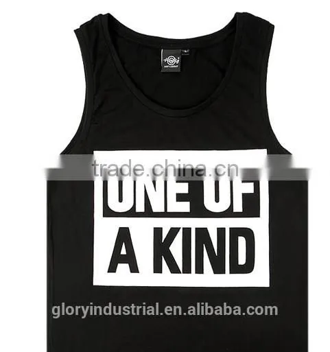 2015 wholesale black printed men gym tank tops in bulk