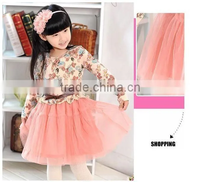 Free shipping new Girls Baby Kids Toddlers Summer Floral Print dress Bow sleeveless long sleeve Tutu Dress children's clothing