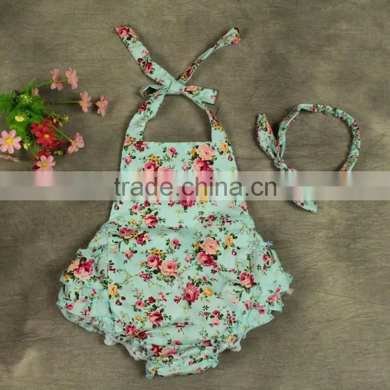 Infant Gtirls' Cotton Flower Straps Ruffles Bodysuit
