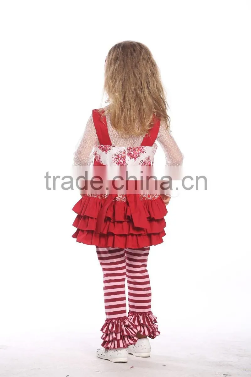Latest girl ruffle outfits fashion printed prom girls ruffle raglan pants set