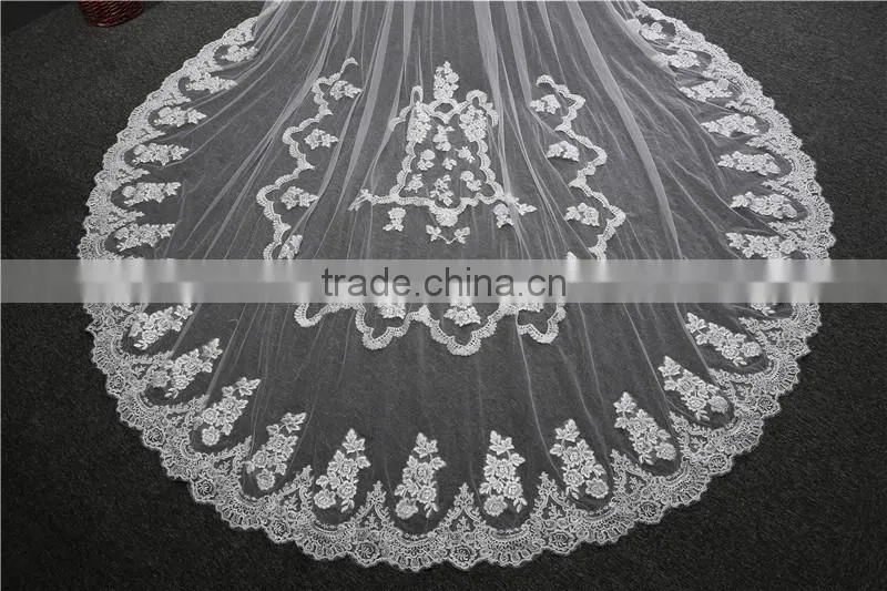 Wholesale new lace wedding veils ivory wedding veilgrance long lace bridal wedding veil long Tulle lace jeweled tulle veils